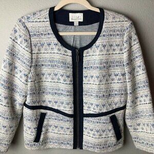 HINGE Nordstrom Metallic Blue White Jersey Lined Wool BlendTweed Blazer size M